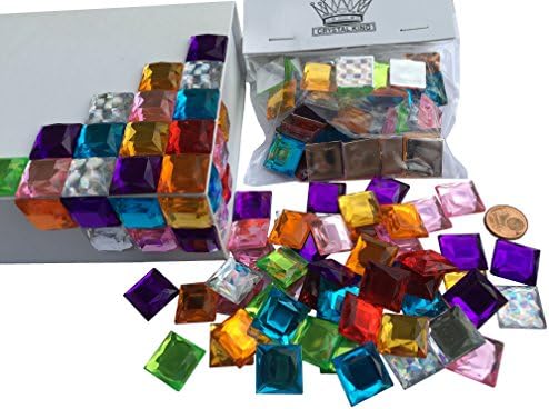 Crystal King Self-Adhesive Sparkling Square Mosaic Piece,s 16 mm, Acrylic Pack of 100 Transparent Multicoloured Mix - Decorative Rhinestones, Opal Effect, Laser Effect, Decorative Rainbow Craft Gems