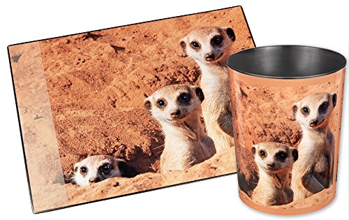 Läufer 26574 Motiv-Papierkorb Erdmännchen, 13L, rund, Kunststoff - 2