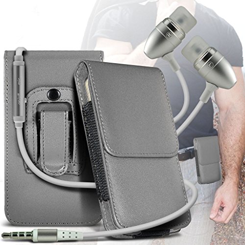 (Grey) Hisense U980 (PU) Leather Belt Clip Pouch case Flip Cover Holster With Magnetic Button + aluminium earphones By i-Tronixs
