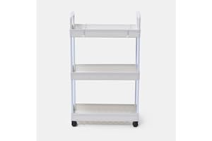 OHS Storage Cart 3 Layer Trolley Cart, Storage Organizer Durable Steel Frame Rolling Portable 3 Tier Trolley On Wheels For Office Kitchen Bathroom or Home, White
