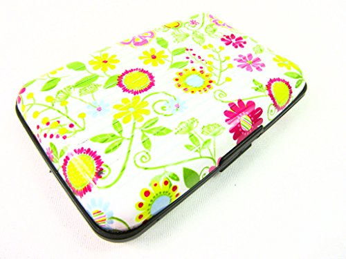 ALUMINIUM CREDIT CARD WALLET HOLDER RFID BLOCKING IN 4 PATTERNS (White with yellow pink flowers)