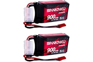 SANKAKU Batería Lipo 2S 900mAh 25C 7,4V Avión Batería con Conector JST para Racing RC Avión Quadcopter Helicóptero Multimotor FPV Hobby (2 Paquetes)
