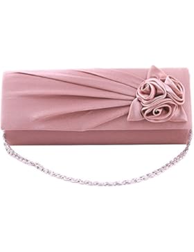Prettyia Damen Satin Rose Handtasche Abendtasche Clutch Abend Party Brauttasche Shouler Beutel
