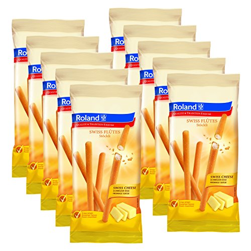 Preisvergleich Produktbild 10er SET Roland Swiss Flûtes Stöckli Schweizer Käse 125 g / Käse Gebäckstangen / Flutes