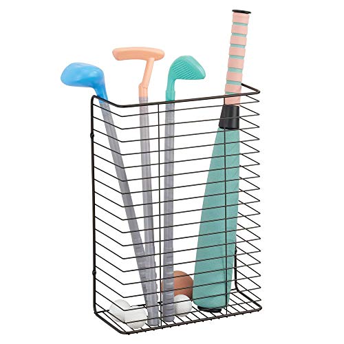 mDesign casier de rangement pour montage mural - panier métallique pour rouleau de papier cadeau, noeuds etc. - rangement suspendu en fil métallique pour l'armoire ou le débarras - couleur bronze