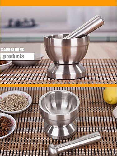 vancore (TM) Edelstahl Mörser und Pistill Spice Grinder Knoblauch Gerät für Küche, edelstahl, L - 3