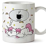 Cerámica de alta calidad Tazas de desayuno divertida con unicornios - Unicornio pensando en café - Taza graciosa y original - Cerámica 350 ml
