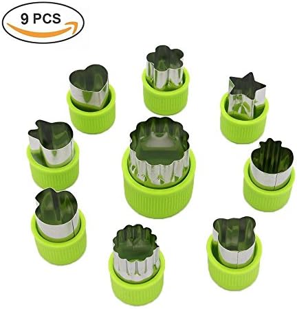Vegetable cutter shapes Set,mini pie,fruit and Cookie Stamps Mold,cookie cutter Decorative Food,for kids baking and food supplement tools accessories crafts for Christmas,green,9 Pcs
