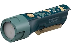 Ledlenser KidBEAM4 Kids Torch, 4 Colour LED AAA Battery Dinosaur Torch, Safe Lightweight 72g, Inc Pocket Clip, Auto Shut-Off Feature, Excellent for Reading, Camping & Night Time Fun, Gift for Children