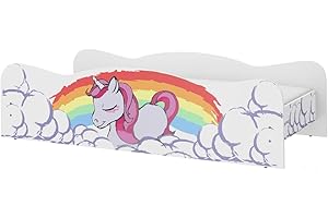 GENERIC iGLOBAL Children's Bed Unicorn Girls' Bed Junior Bed with Slatted Frame Standing Foam Mattress 140 x 70 cm Twin Jednorozecec140 x 70 cm (Jednorozec140x70)