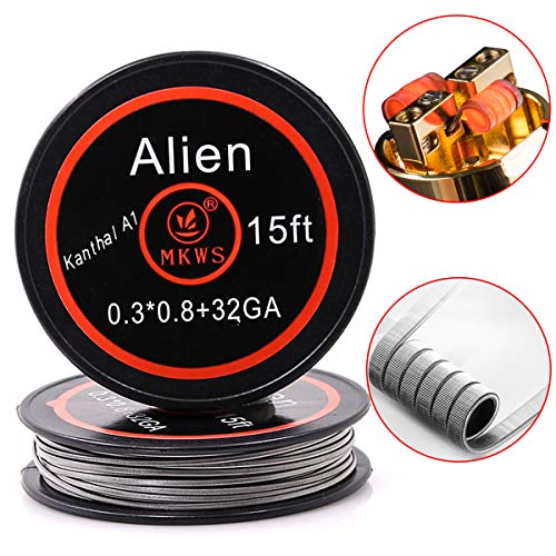 Bobina de alambre "Alien" para bricolaje, 4,5 m de longitud, 0,3 x 0,8 + 32GA con recubrimiento de algodón. Para vaporizador RBA (Alien Coil_SS316L), Kanthal A1, 1