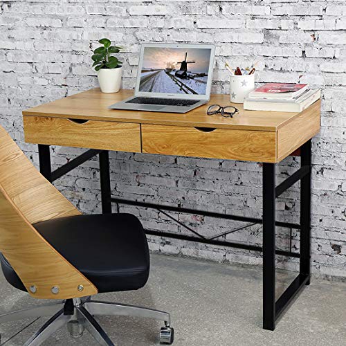 Hyner Wooden Computer Workstation Desk Laptop Writing Desk with 2 Drawers Home Office