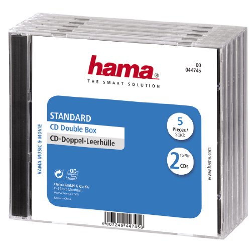 Hama CD-Doppel-Leerhülle, Standard, CD-Hüllen, 5er-Pack, transparent-schwarz
