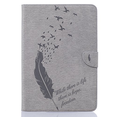 Samsung Galaxy Tab A 9.7 SM-T550 Hülle, DEENOR Stilvoll 3D Drucken Feather und Vögel Serie Brieftasche Tasche PU Leder Flip Protective Stand Tasche Schutzhülle Hülle für Samsung Galaxy Tab A 9.7 SM-T550.[Feather-Grey] - 2