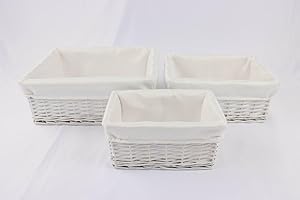CHATTELS Make Your Own Hamper Kit, WHITE Rectangle Willow Basket which includes Bow & Cellophane choose Small, Medium, Large or All three sizes Gift Xmas (Small, Medium & Large)