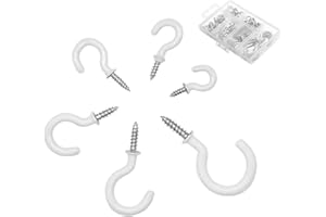 FralnFit 70Pcs Screw in Hooks for Hanging, White Heavy Duty Ceiling Hooks Cup Hooks with Box, Steel Plastic Coated Screws Hooks for Bathroom Kitchen Garden Outdoor & Indoor Hanging