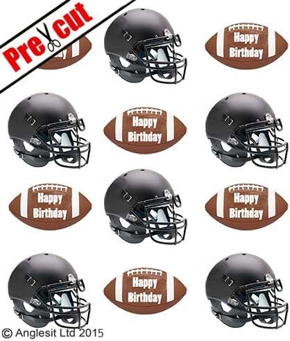 PRE-CUT AMERICAN FOOTBALL BALL / HELMET EDIBLE RICE / WAFER PAPER CUP CAKE TOPPERS PARTY BIRTHDAY DECORATION