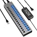 Produktbild ZUZU USB-Hub - 16 Anschlüsse 90 W USB 3.0-Daten-Hub - 12 V / 7,5 A Netzteil USB-Hub 3.0-Splitter für Laptop, PC, Computer, Mobile Festplatte, Flash-Laufwerk und mehr