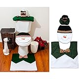 DegGod 3pcs Un Conjunto De navideños decoración Accesorios patrón de muñeco para alfombra baño Funda de Inodoro Alfombra y Funda de Tanque de Inodoro de Estilo de Navidad (monigote de nieve)