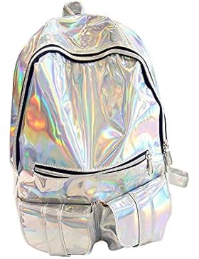 Choies Damen Mode Laser Rucksack Hologramm PU Leder Reißverschluss Daypack Computer Schulrucksack