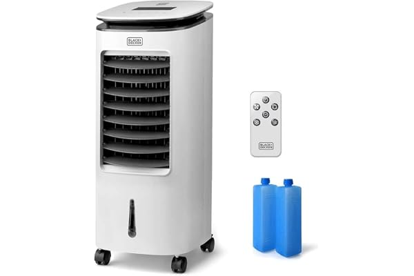 BLACK+DECKER BXAC7E - Climatiseur mobile 65W, télécommande, oscillation, 3 vitesses et modes, réservoir 7L, 2 bacs à glace, Air 234m3/h
