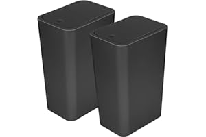 JF HOME BLISS 2PCS Slim Bathroom Bin with Lid – 10L Compact Plastic Rubbish Bin Set for Toilet, Bedroom, Office, Kitchen – Dog Proof Push-Button Waste Bins (Black)