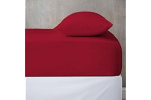 BANZAII TEXTILE INNOVATOR ONLINE Banzaii Lenzuolo sotto con Angoli Invernale Felpato in Flanella Anti-Pilling 100% Cotone Tinta Unita Una Piazza Singolo 80/90 x 200 cm Rosso
