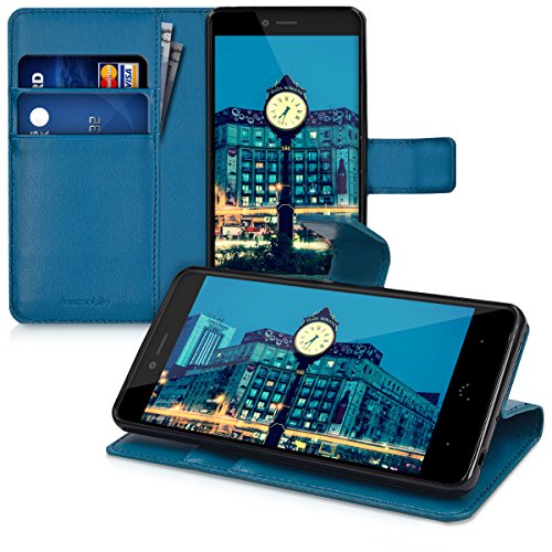 kwmobile Funda para bq Aquaris U Plus - Carcasa de  Cuero sint  tico  - Case con Tapa y  Tarjetero  en  Azul Oscuro 