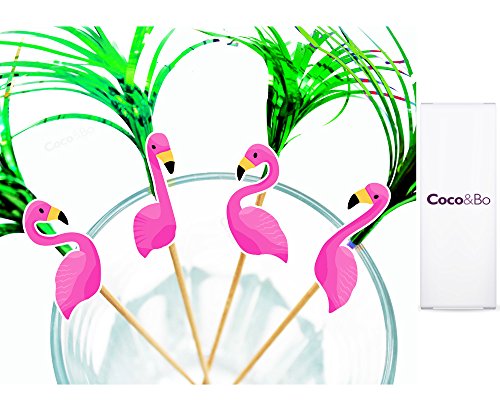 8 x Coco & Bo - Pink Paradise Flamingo Party 15,2 cm Picks - Für Cocktails, Cupcakes, Desserts und Blumendekorationen - Tropical Tiki Hawaii Party Dekorationen