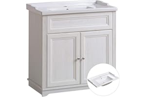 Lomadox Badmöbel Einzel Waschtisch mit Unterschrank 80cm mit Keramik-Waschbecken, Vintage Landhausstil, Pinie weiß