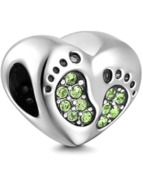 Babyfüße-Anhänger, aus 925er Sterlingsilber, mit Kristallen in Farbe des Geburtssteins, für Anhänger-Armbänder...