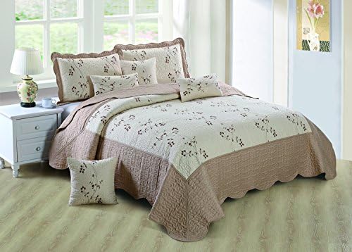 Beautiful Embroidery Handcrafts Design Quilted Bedspread /Throw &amp; 1 Pillow shams (Single, Gold)