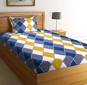 NEW LEAF Glace Cotton 160 TC Kids Printed King Size Single Bed Sheet with 1 Pillow Covers (4X6 feet Bed, Blue Rocket)