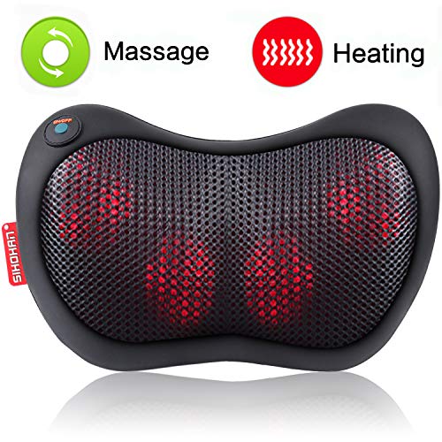 Neck Massage Pillow - Back and Shoulder Electric Shiatsu Massager with Heat, Deep Tissue 3D Kneading to Relieve Muscle Pain for Full Body - Relaxation at Office, Home & Car (Black)
