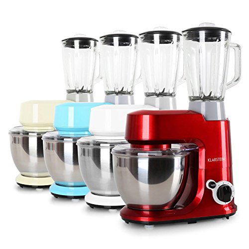 Klarstein Carina Rossa Küchenmaschine Universalzerkleinerer mit Getränke-Mixer-Aufsatz (1,5L Smoothie-Cocktail-Eiweiß-Shaker, 4L Edelstahl-Schüssel, 6 Knet-und Rühr-Stufen) rot - 2