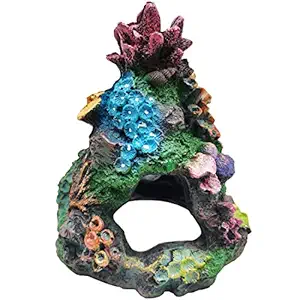 TIHOOD Coral Aquarium Decoration Fish Tank Resin Rock Mountain Cave Ornaments Betta Fish House for Betta Sleep Rest Hide Play Breed