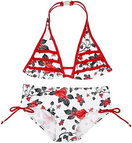 Changhants Girls Swimwear 2 Pieces Bikini Set fit 8-16Y Kids Swimsuit with Rose Patterns Children Swim Suit Push up Shoulder Strap Style Bathing Suit Summer Beach wear Vacation Swim Suit 0695