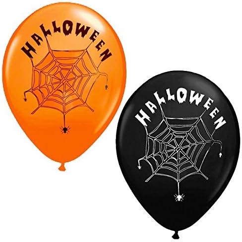 64 x Halloween Orange &amp; Black Party Balloons Spiderweb Trick or Treat Decoration Scene Setters