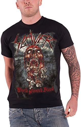 SlayerT Shirt World Painted Blood Skeleton Band Logo Official Mens Black S