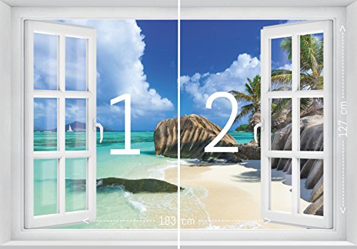 FOTOTAPETE ,,Tropical Window 2T3′ 127cm x 183cm Fenster Ausblick Meer Strand Dünen Ozean Tapete inklusiv Kleister - 3