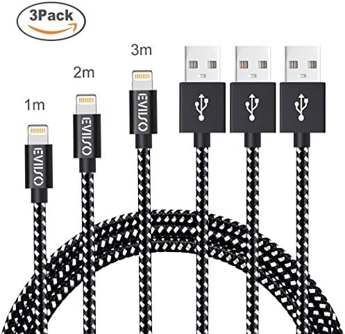 Lightning Charger Cable 3 pack 1m 2m 3m, EVIISO Nylon Braided Lightning to USB Charging and Data Syncing Cable iPhone Charger Cable Lead for iPhone X 8 7 6 6s Plus 5S 5C SE,iPad,iPad Mini,iPod (Black)