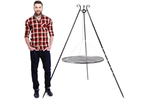 Cook King Barbecue suspendu trépied en acier avec chaîne | Noir | Pliable et fabriqué à la main en Europe | Pour brasero ou foyer ouvert | Hauteur 180 cm | Accessoires vendus séparément