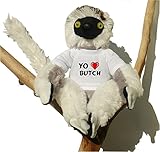 Peluche Lémur Propithecus Sifaca (lémur) de peluche con Amo Butch en la camiseta (nombre de pila/apellido/apodo)