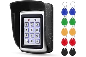 FUSYTULY Metal RFID Access Control Keypad Waterproof Standalone Access Controller System Kit, Password Door Opener, Rainproof Cover with 10PCS 125KHz Keyfobs