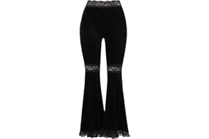 XKBHYD Womens Gothic Velvet Pants Vintage Midi Waist Lace Trousers Punk Grunge Harajuku Wide Leg Pants Y2K Emo Alt Pants