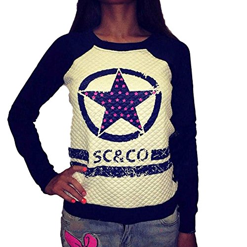 XQL Women's Casual Five-pointed Star Printed Round Neck Sweatshirts Blue M