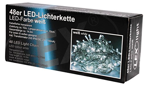 48er LED Strom Lichterkette für außen Lichtfarbe kaltweiss Kabel transparent - 2