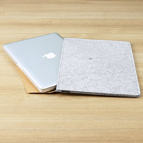 11 Zoll MacBook Air Hülle, Natur® 11″ 11.6″ Filz Sleeve Notebooktasche Laptoptasche Hülle Ultrabook Laptop Tasche aus PU Leder Laptop Schutz Hülle mit Zusatzfächern und extra Beutel – Grau/ Braun PU Leder - 5