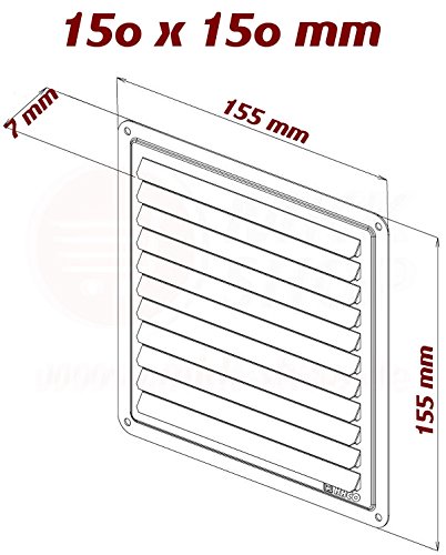 Lamellen Edelstahl Lüftungsgitter 150 x 150 mm Wetterschutz Zu- Abluft Schlitz Gitter Haube Garage Küche Bad Wand Lufthaube belüftung entlüftung - 2