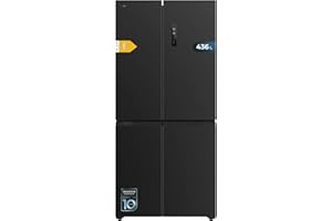 Cecotec Refrigerateur Congelateur 4 Portes Française Bolero CoolMarket 4D 436 Dark E. Réfrigérateur 436L, Total No Frost, MultiAirFlow, mode Vacances, alarmes et Metal Cooling